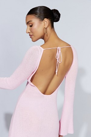 Women's Meshki Zahra Long Sleeve Open Back Knit Mini Dress Pink Australia | I3S-8372