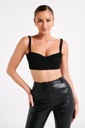 Women's Meshki Zaira Cupped Crepe Crop Tops Black Australia | Y6R-7929