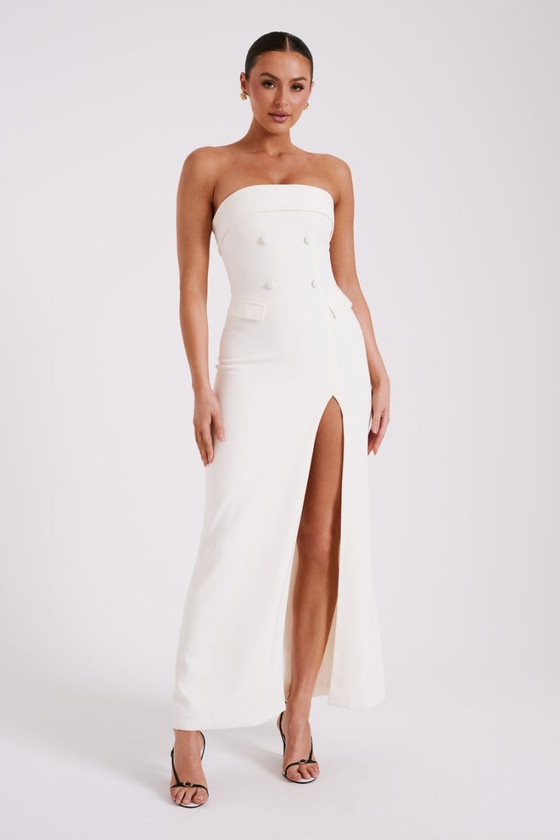 Women's Meshki Abbie Strapless Suiting Maxi Dress White Australia | W7B-1162