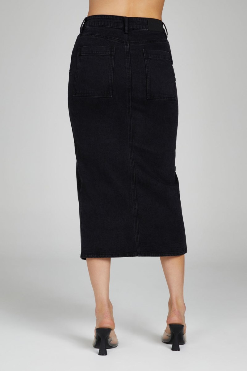 Women's Meshki Acacia Denim Midi Skirts Black Australia | M4Y-3733