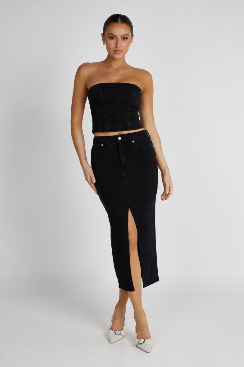 Women's Meshki Acacia Denim Midi Skirts Black Australia | M4Y-3733