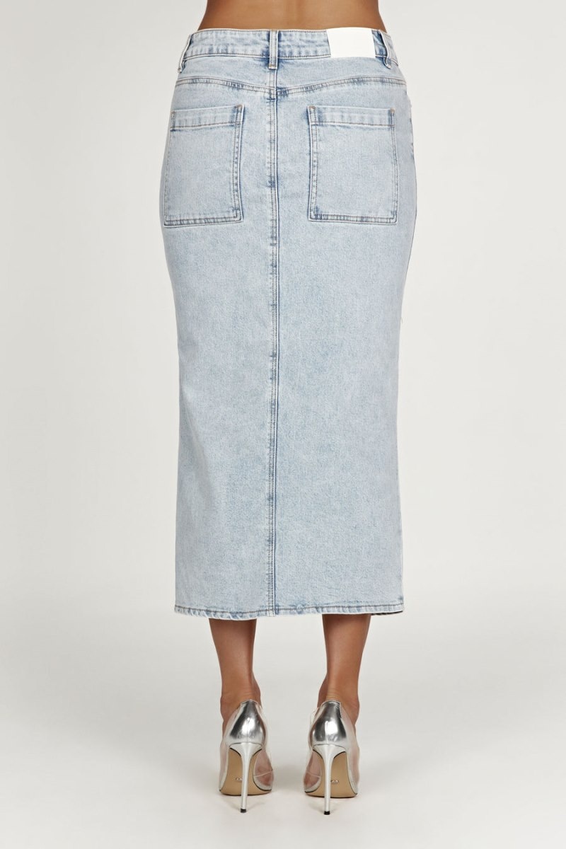 Women's Meshki Acacia Denim Midi Skirts Light Blue Australia | G3C-7186