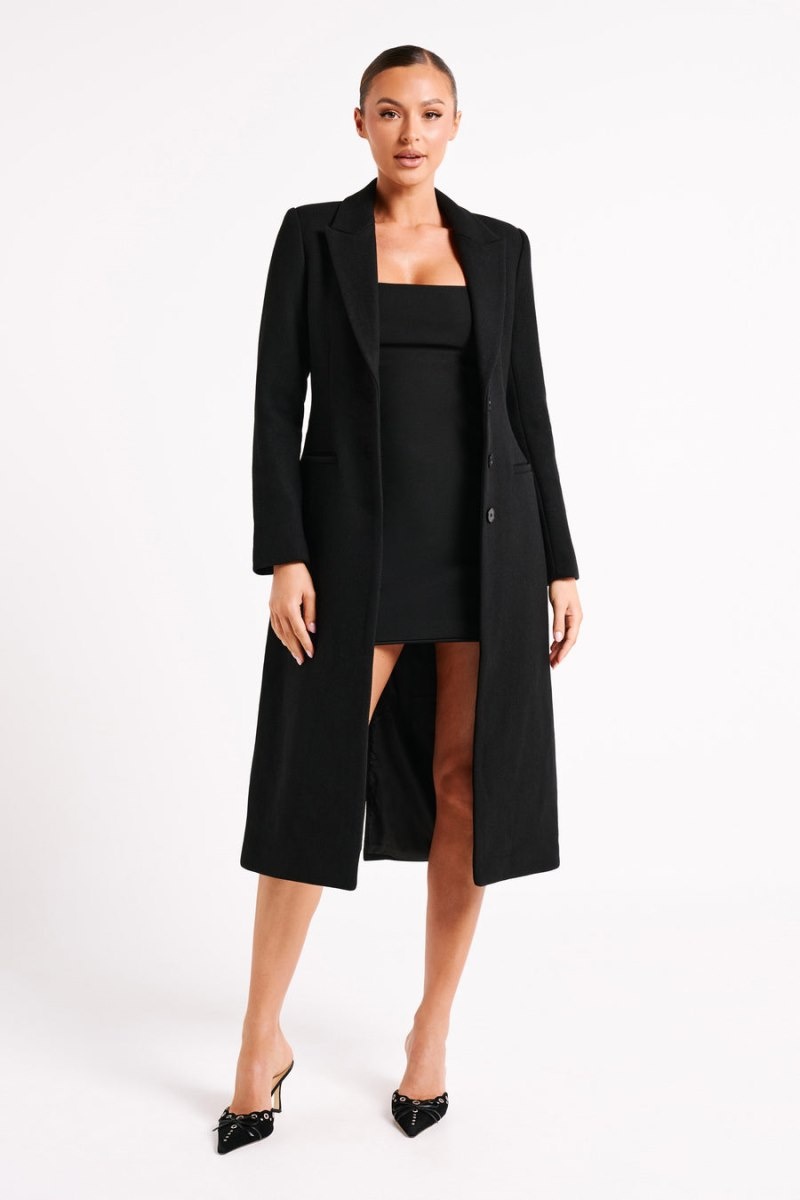 Women's Meshki Adelaide Cinched Wool Trench Coat Black Australia | J5E-7188