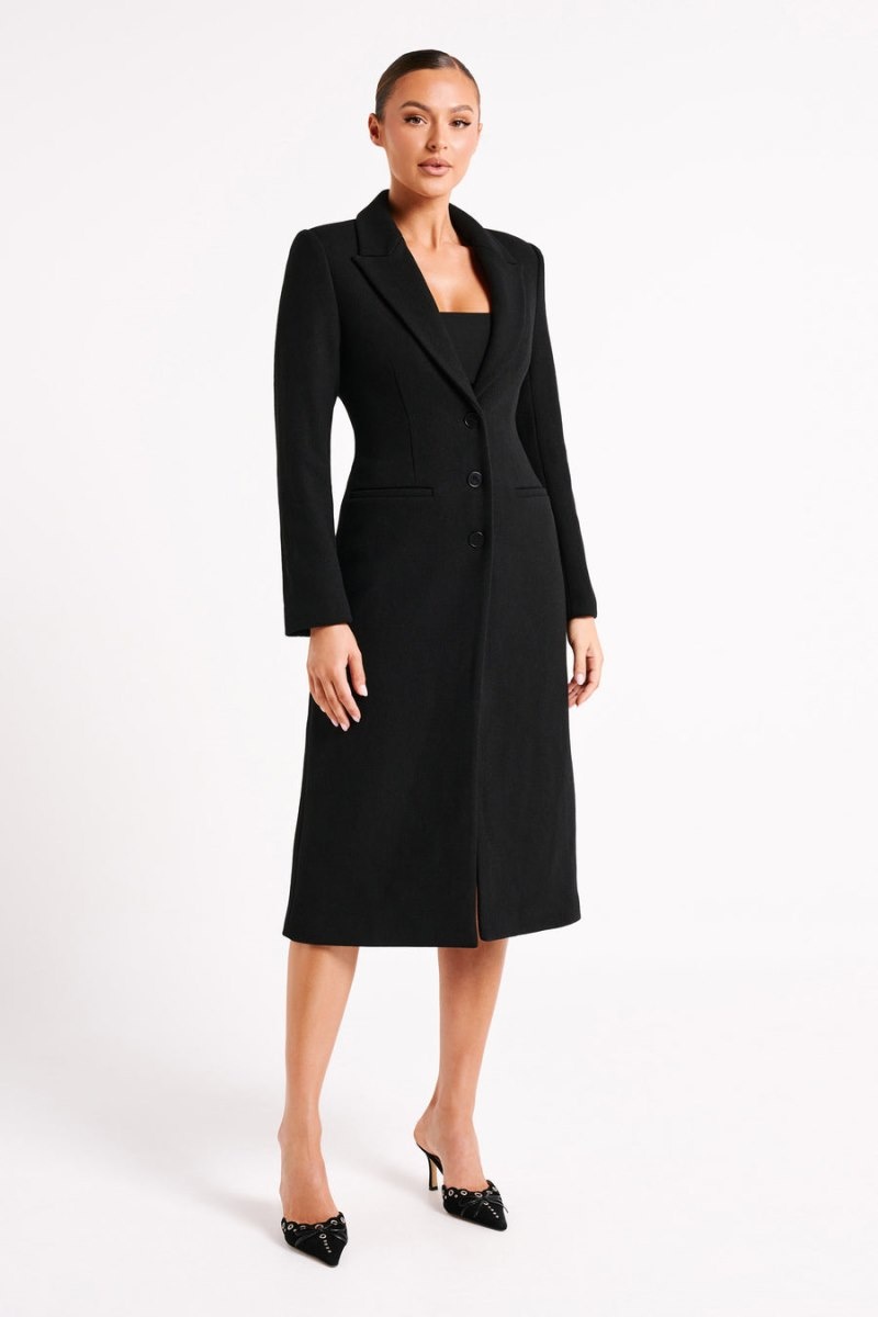 Women's Meshki Adelaide Cinched Wool Trench Coat Black Australia | J5E-7188