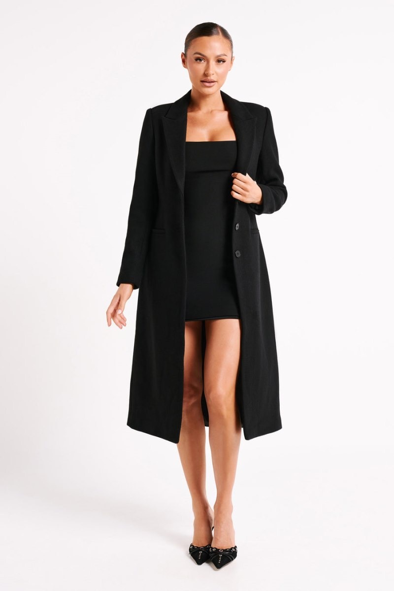 Women's Meshki Adelaide Cinched Wool Trench Coat Black Australia | J5E-7188