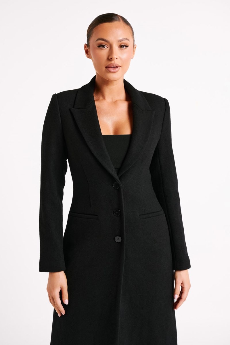 Women's Meshki Adelaide Cinched Wool Trench Coat Black Australia | J5E-7188