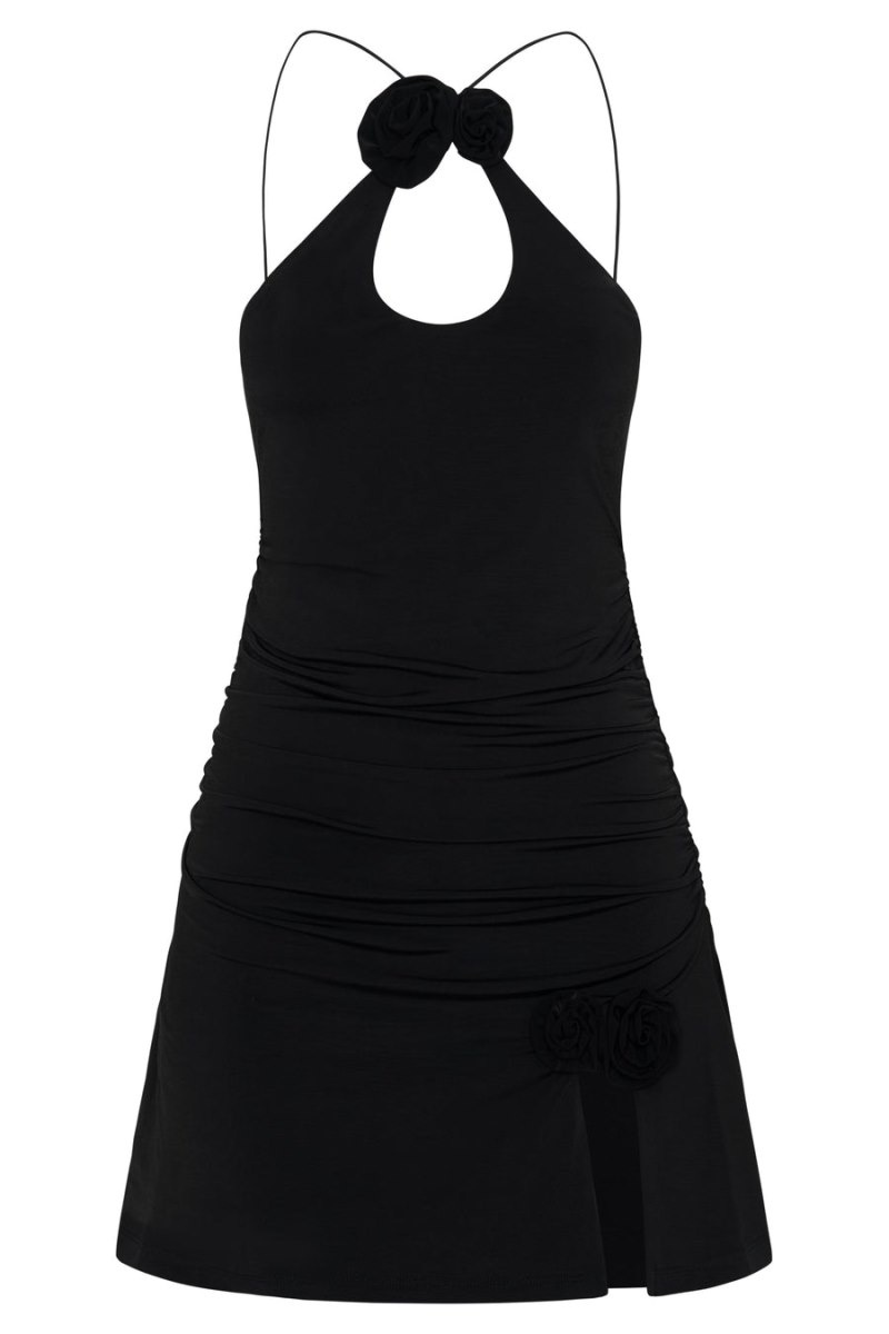 Women's Meshki Adeline Rose Halter Mini Dress Black Australia | X0V-4346