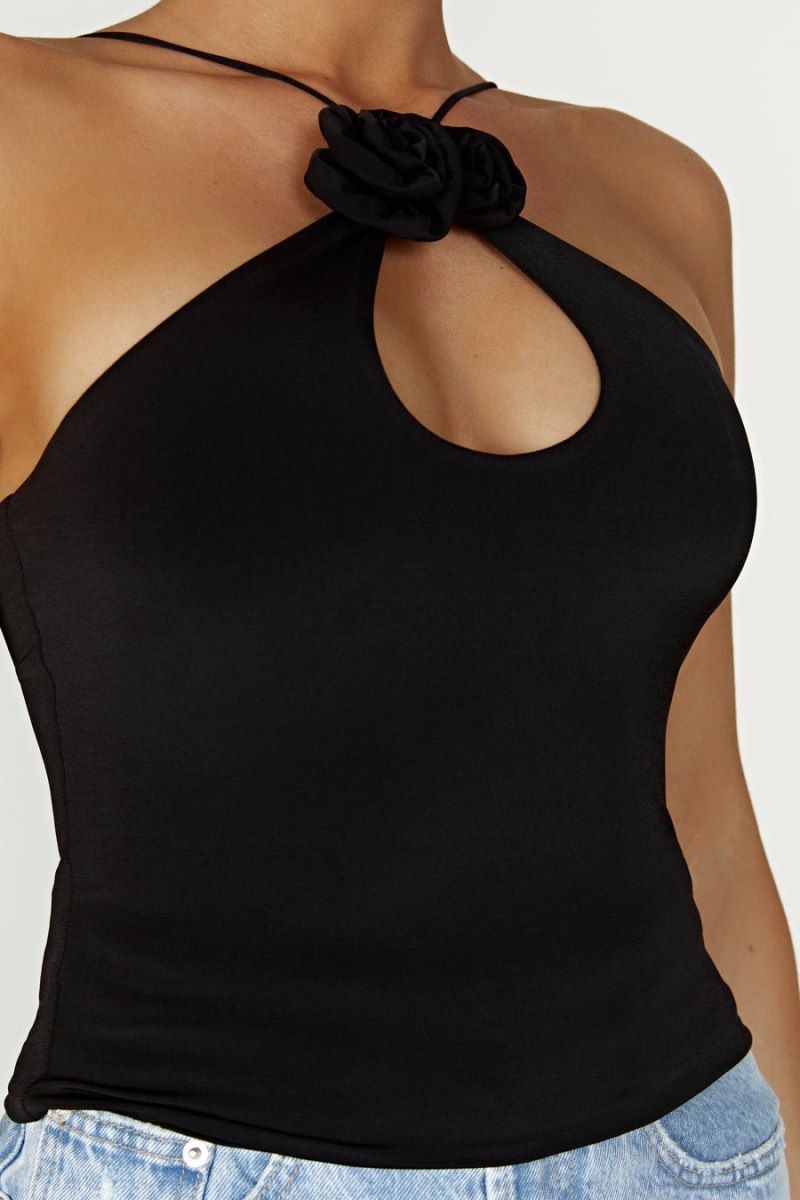 Women's Meshki Adeline Rose Halter Tops Black Australia | F3U-6130