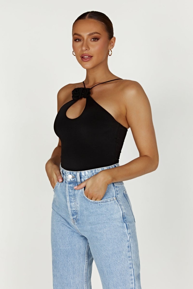 Women's Meshki Adeline Rose Halter Tops Black Australia | F3U-6130