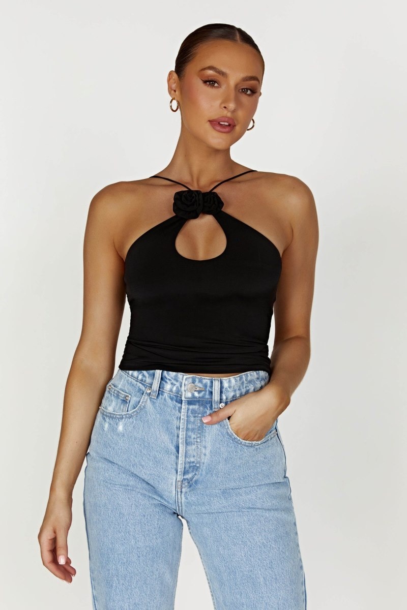 Women\'s Meshki Adeline Rose Halter Tops Black Australia | F3U-6130