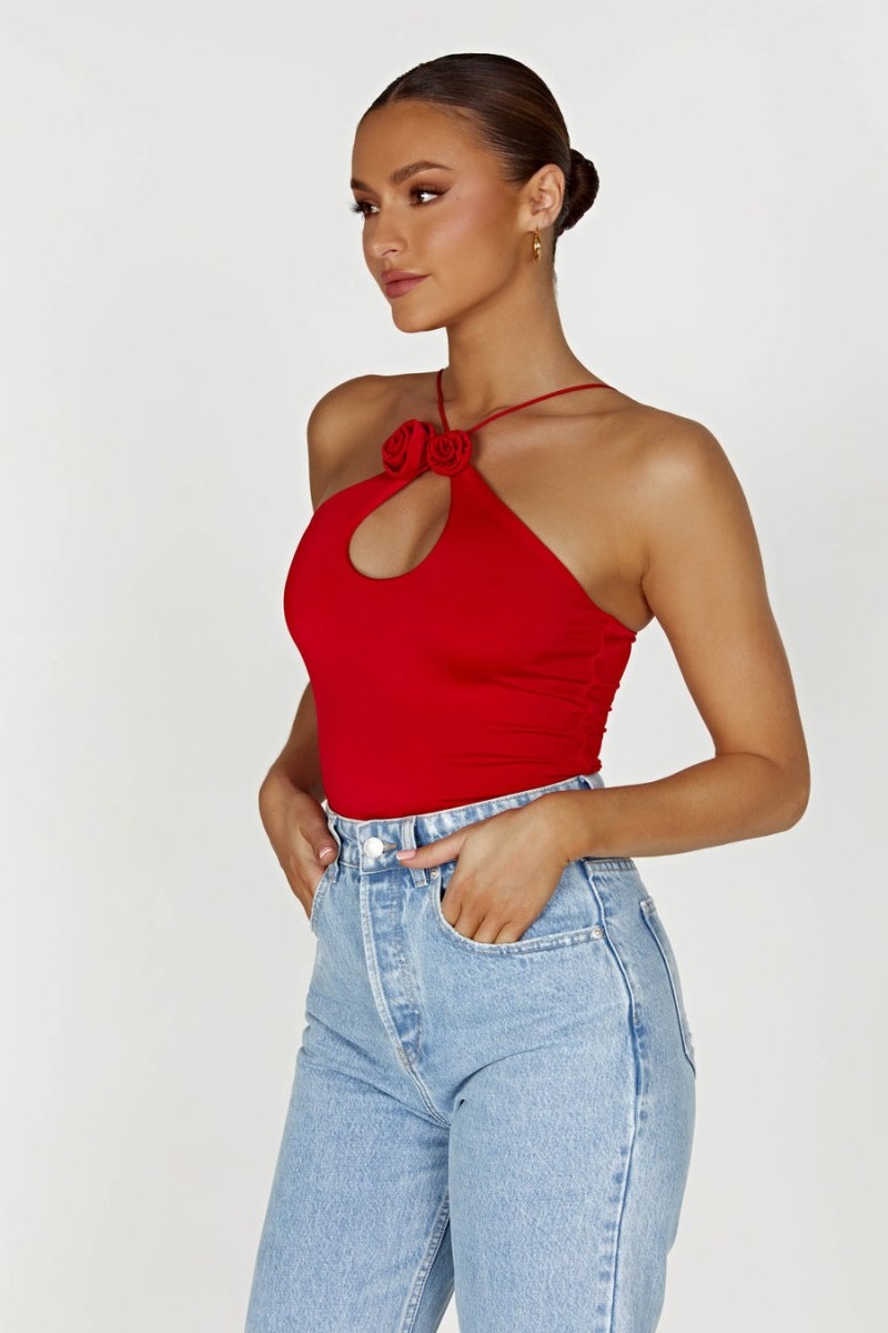 Women's Meshki Adeline Rose Halter Tops Red Australia | T3T-0980