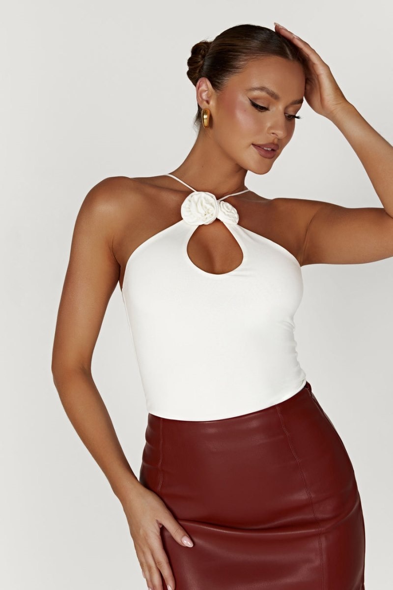 Women's Meshki Adeline Rose Halter Tops White Australia | M3I-3180