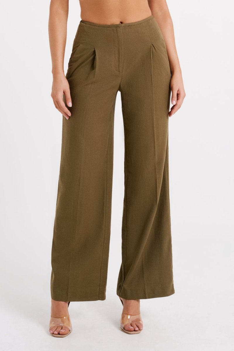 Women's Meshki Adina Linen Pants Olive Australia | J3E-6856