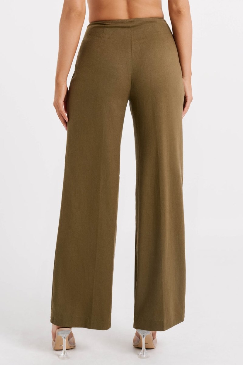 Women's Meshki Adina Linen Pants Olive Australia | J3E-6856