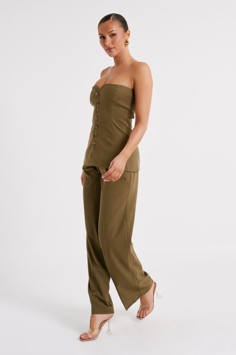 Women's Meshki Adina Linen Pants Olive Australia | J3E-6856