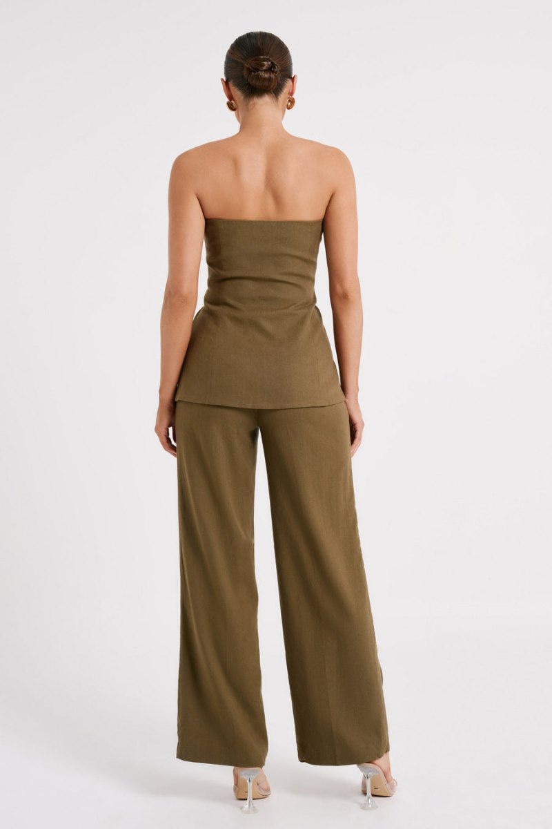 Women's Meshki Adina Linen Pants Olive Australia | J3E-6856