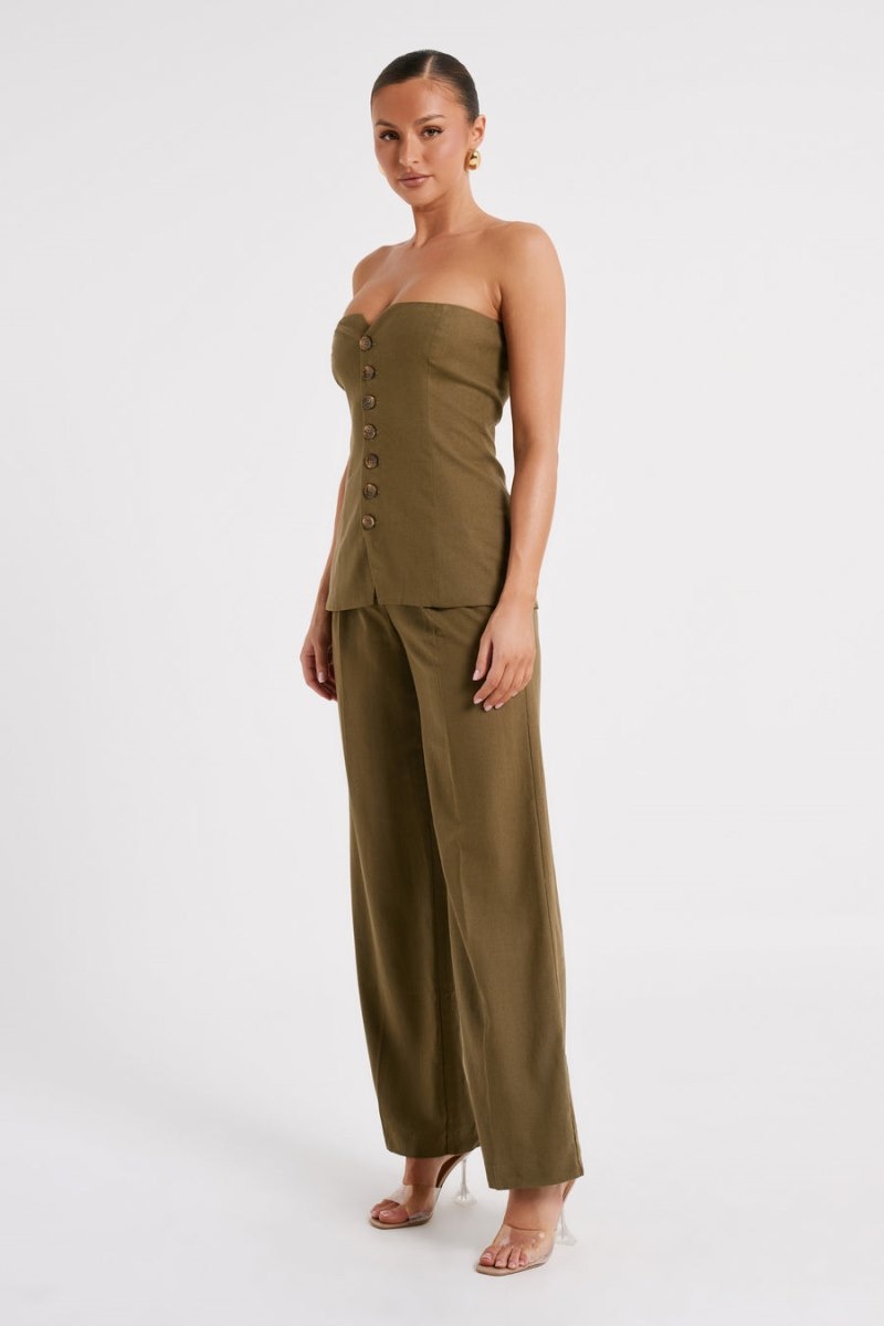 Women's Meshki Adina Linen Pants Olive Australia | J3E-6856