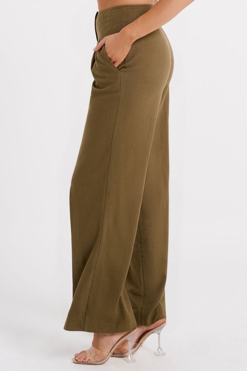 Women's Meshki Adina Linen Pants Olive Australia | J3E-6856