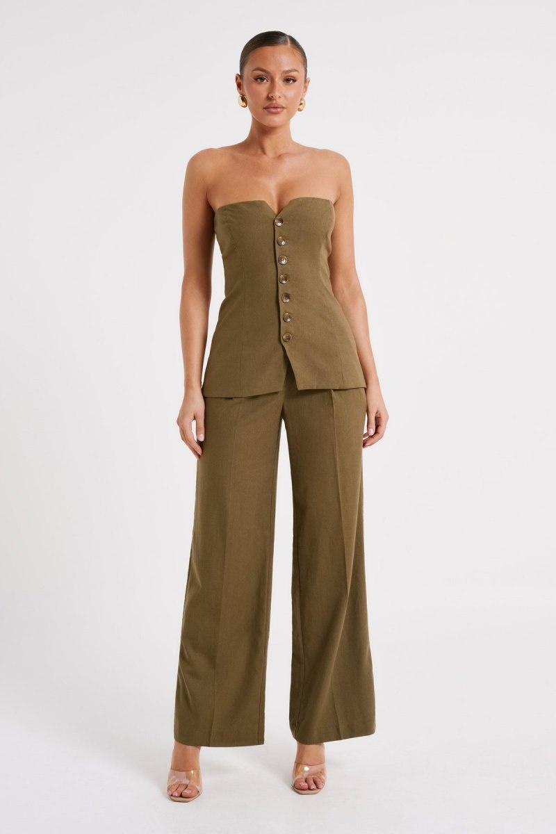 Women\'s Meshki Adina Linen Pants Olive Australia | J3E-6856