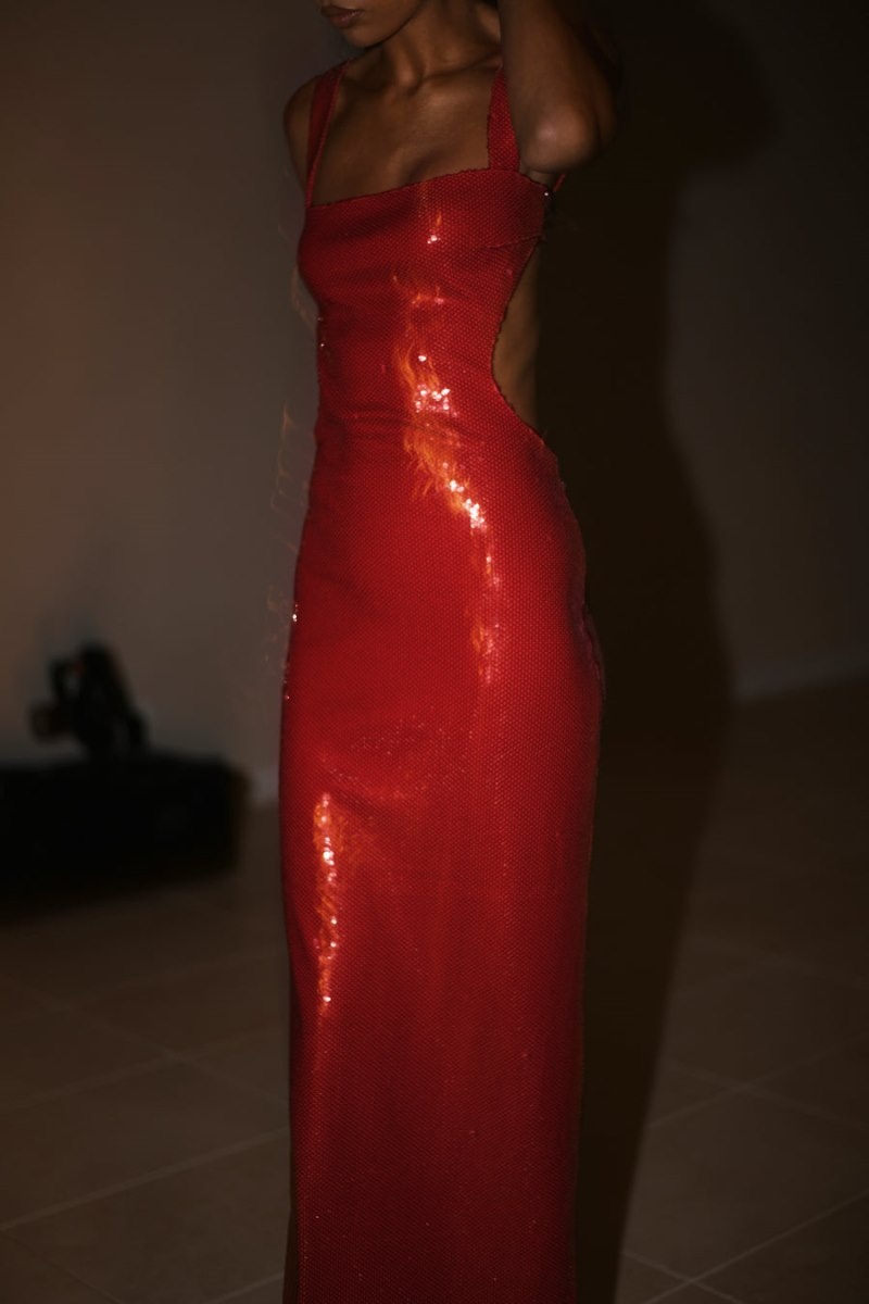 Women's Meshki Adoria Sequin Cut Out Maxi Dress Red Australia | P2D-9351