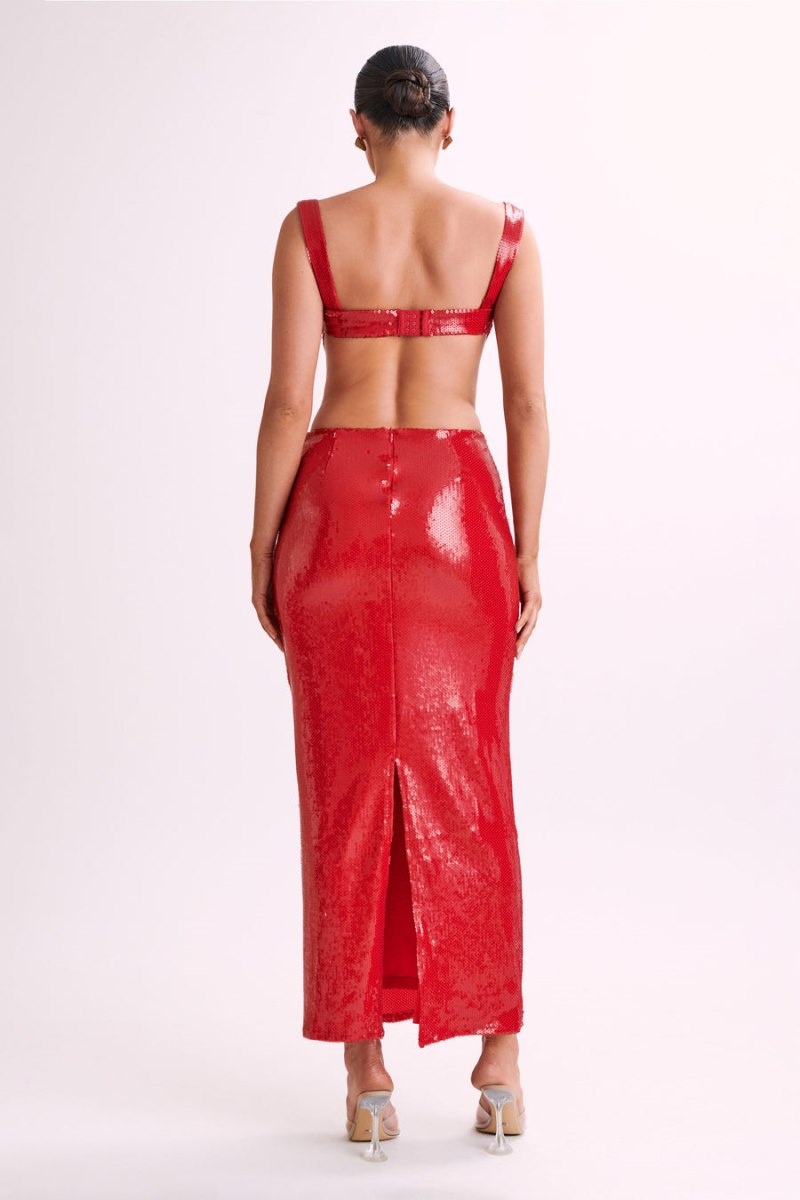 Women's Meshki Adoria Sequin Cut Out Maxi Dress Red Australia | P2D-9351