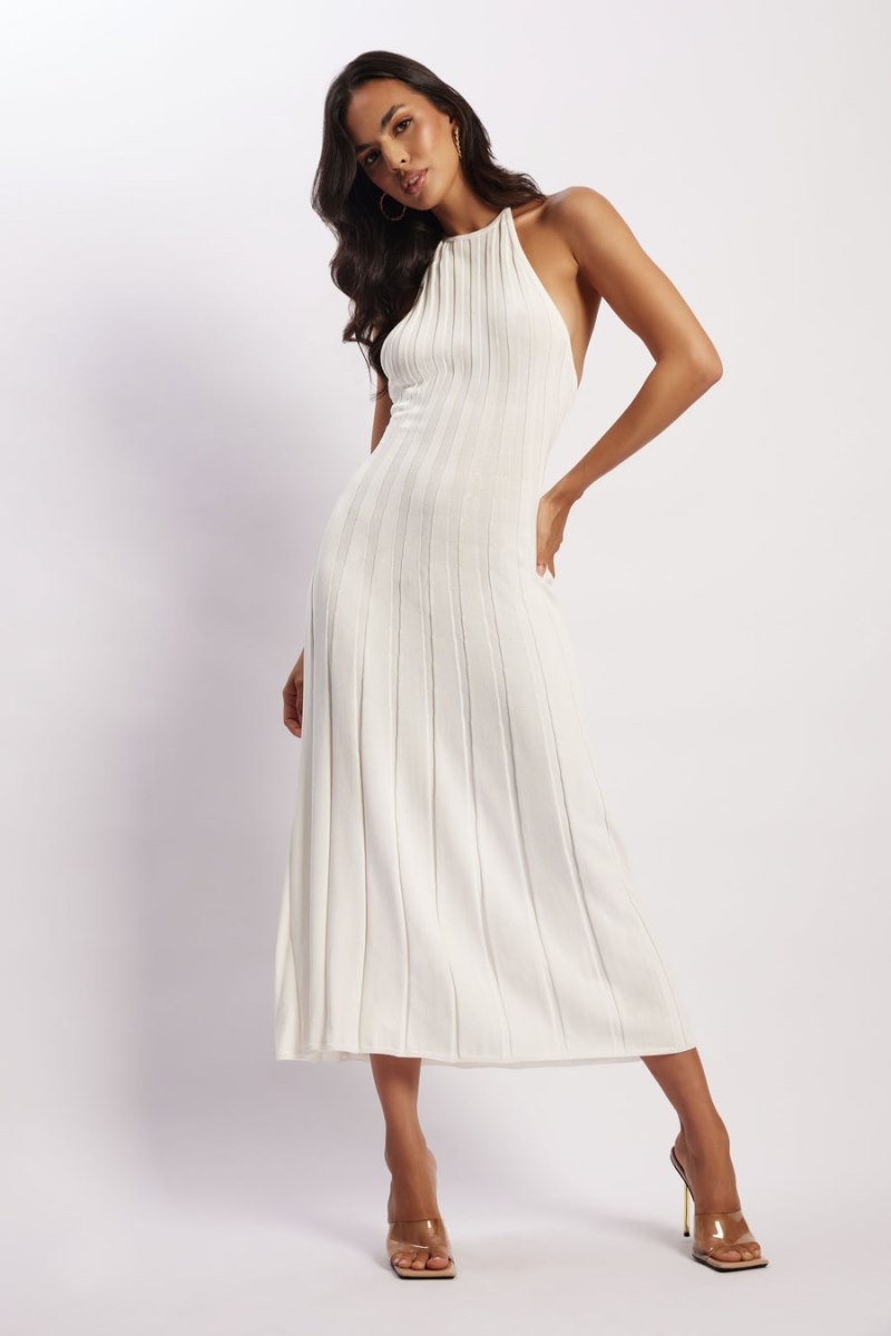 Women's Meshki Adrienne Halter Neck Midi Dress White Australia | V0L-3935