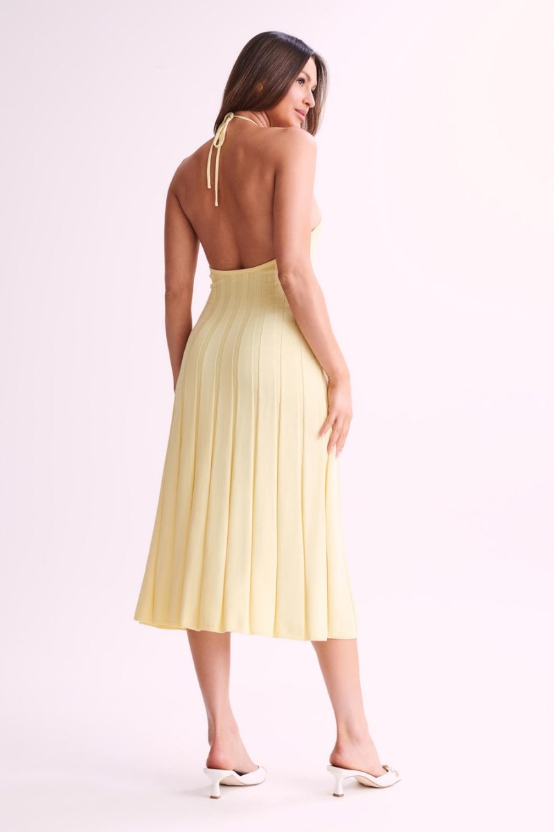 Women's Meshki Adrienne Halter Neck Midi Dress Lemon Australia | N8G-8923