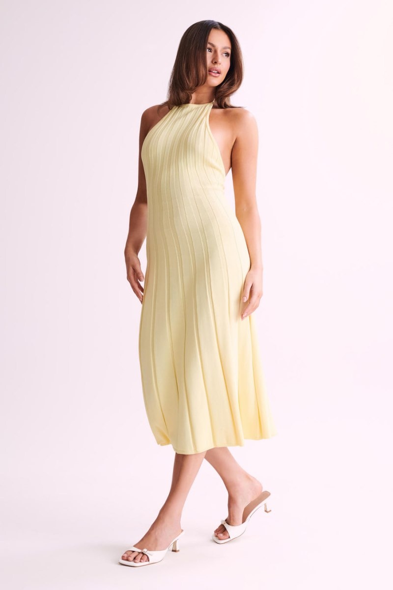 Women's Meshki Adrienne Halter Neck Midi Dress Lemon Australia | N8G-8923