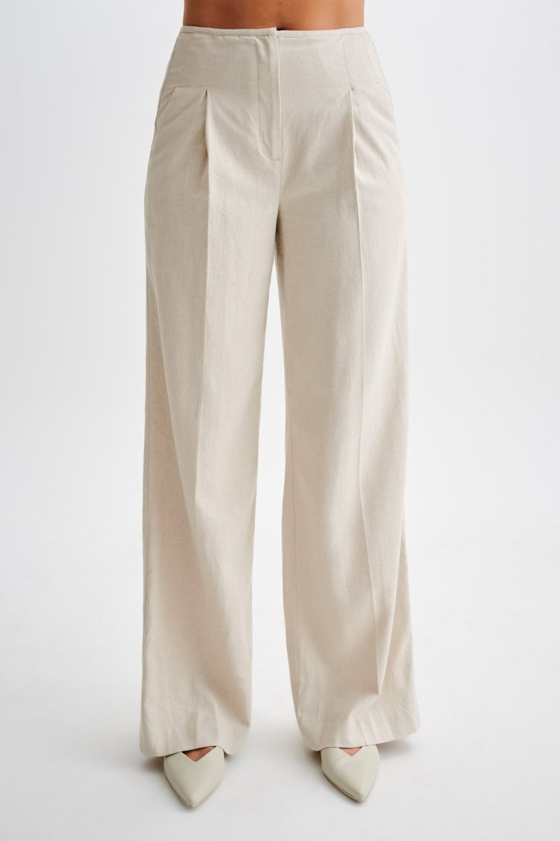 Women\'s Meshki Adrina Straight Leg Linen Pants White Australia | Q8X-9697