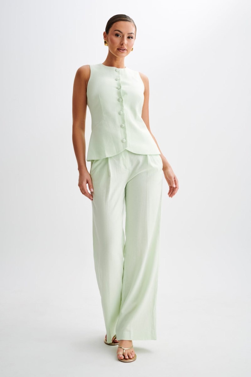 Women's Meshki Adrina Straight Leg Linen Pants Mint Australia | C6Y-9406