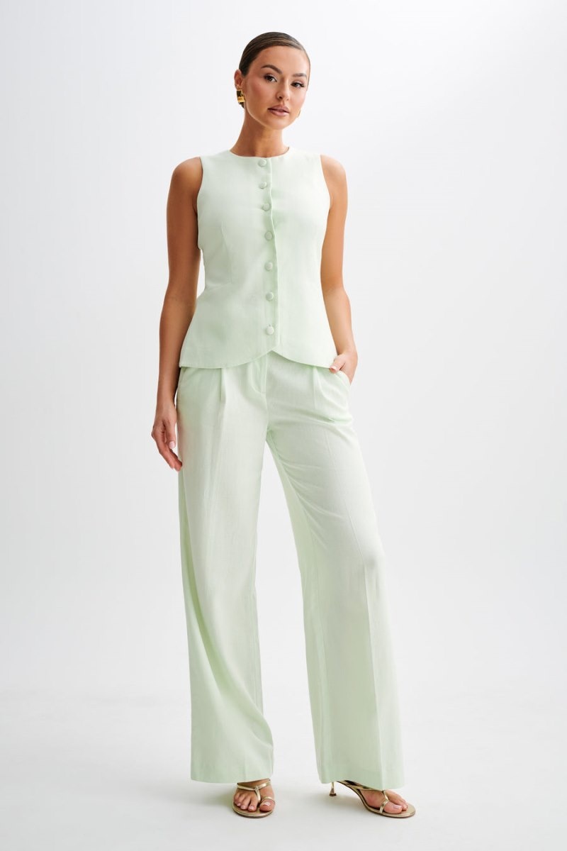 Women's Meshki Adrina Straight Leg Linen Pants Mint Australia | C6Y-9406