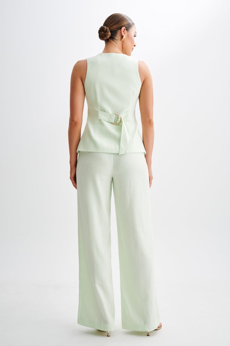 Women's Meshki Adrina Straight Leg Linen Pants Mint Australia | C6Y-9406