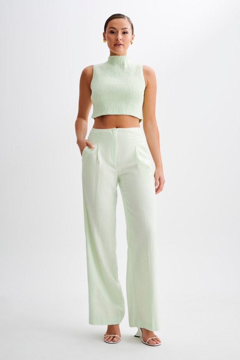 Women's Meshki Adrina Straight Leg Linen Pants Mint Australia | C6Y-9406