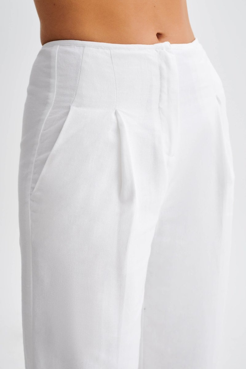 Women's Meshki Adrina Straight Leg Linen Pants White Australia | D5T-7807