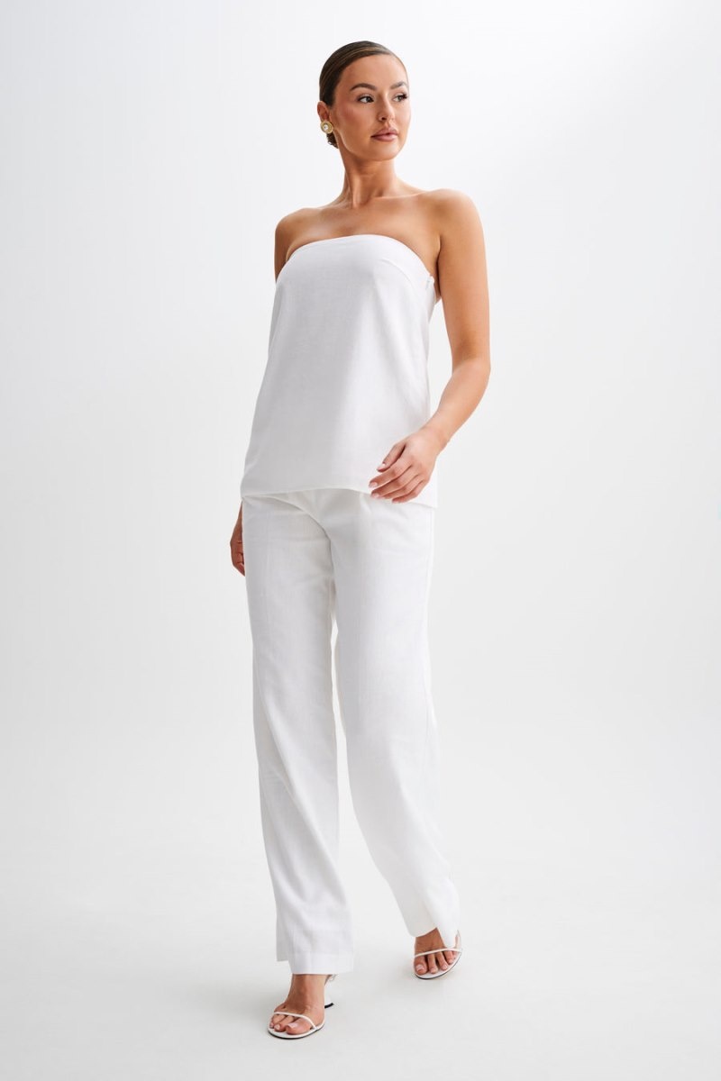 Women's Meshki Adrina Straight Leg Linen Pants White Australia | D5T-7807