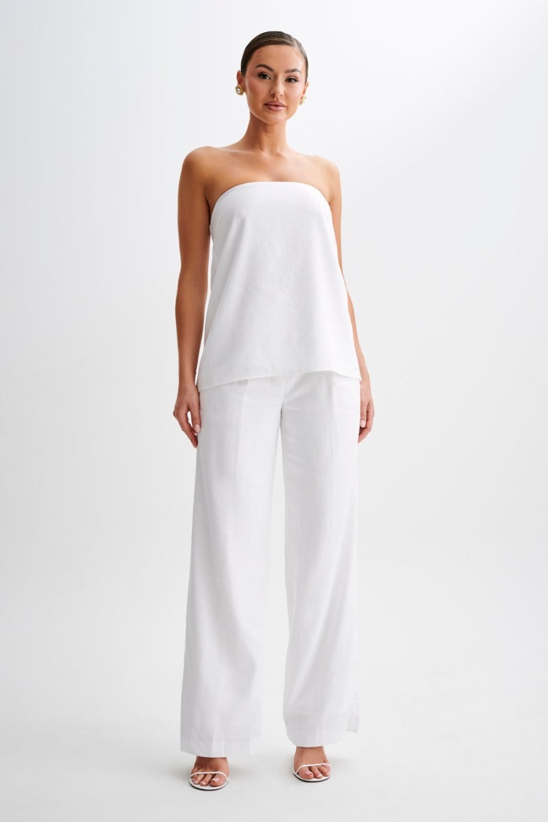 Women's Meshki Adrina Straight Leg Linen Pants White Australia | D5T-7807