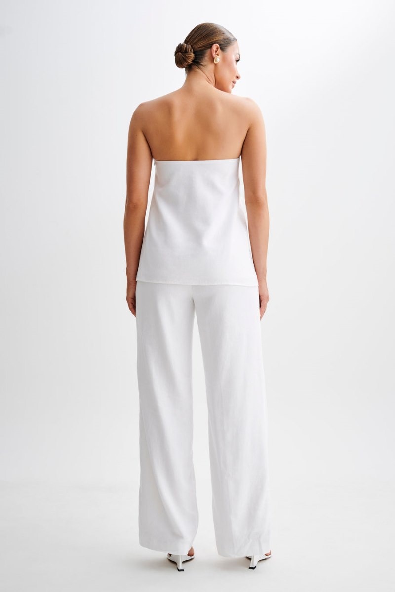 Women's Meshki Adrina Straight Leg Linen Pants White Australia | D5T-7807