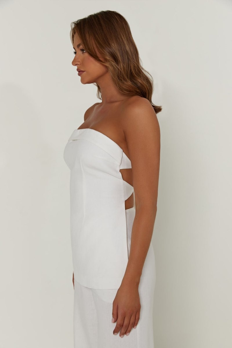 Women's Meshki Aieleen Linen Strapless Back Tie Tops White Australia | Q2Y-4874