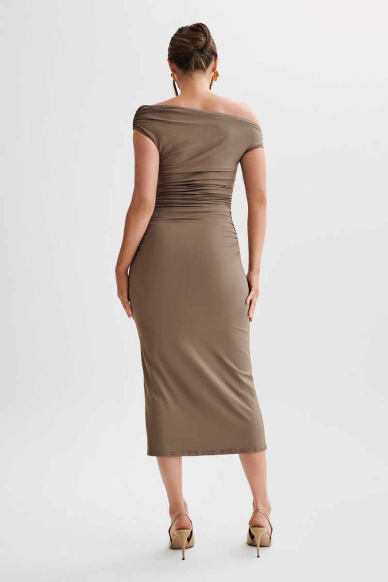 Women's Meshki Alayna Recycled Nylon Midi Dress Chocolate Australia | S1M-0476