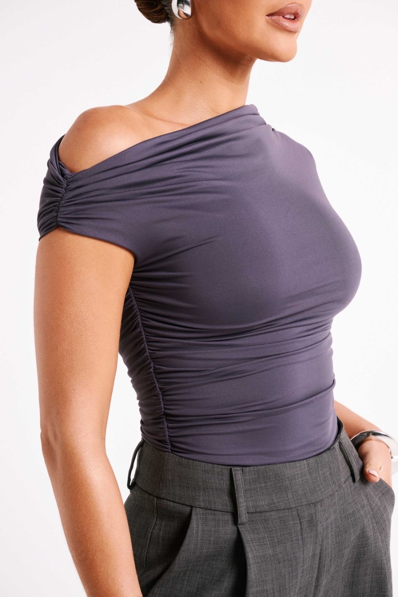 Women's Meshki Alayna Recycled Nylon Ruched Tops Deep Grey Australia | O6R-2287