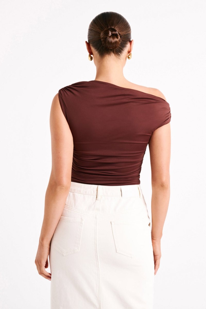 Women's Meshki Alayna Recycled Nylon Ruched Tops Chocolate Australia | S6T-4097