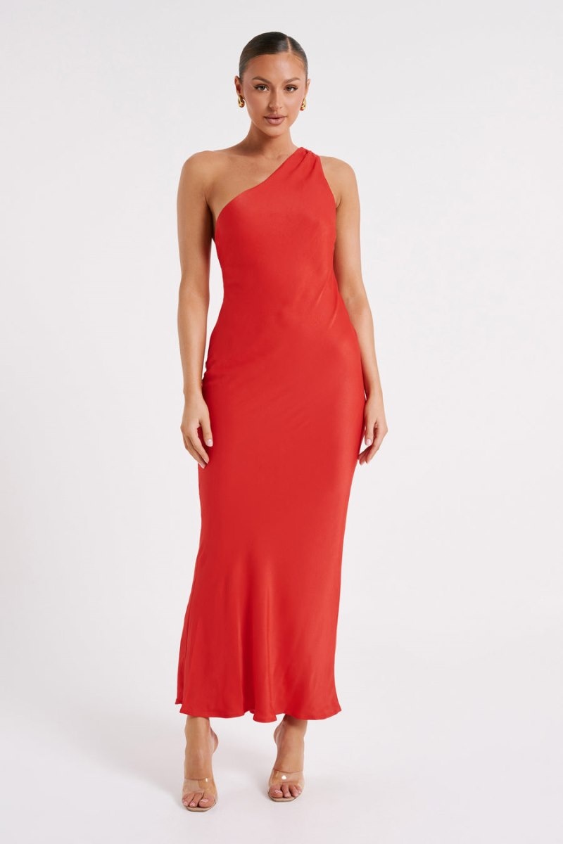 Women's Meshki Alejandra One Shoulder Satin Maxi Dress Red Australia | C6W-5355