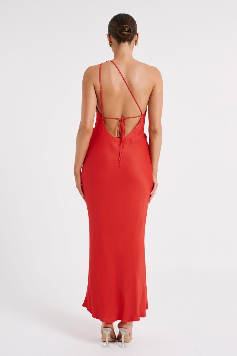 Women's Meshki Alejandra One Shoulder Satin Maxi Dress Red Australia | C6W-5355