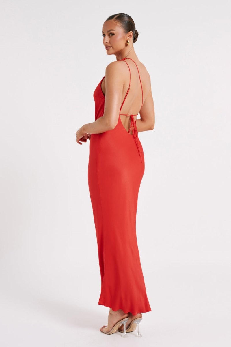 Women's Meshki Alejandra One Shoulder Satin Maxi Dress Red Australia | C6W-5355