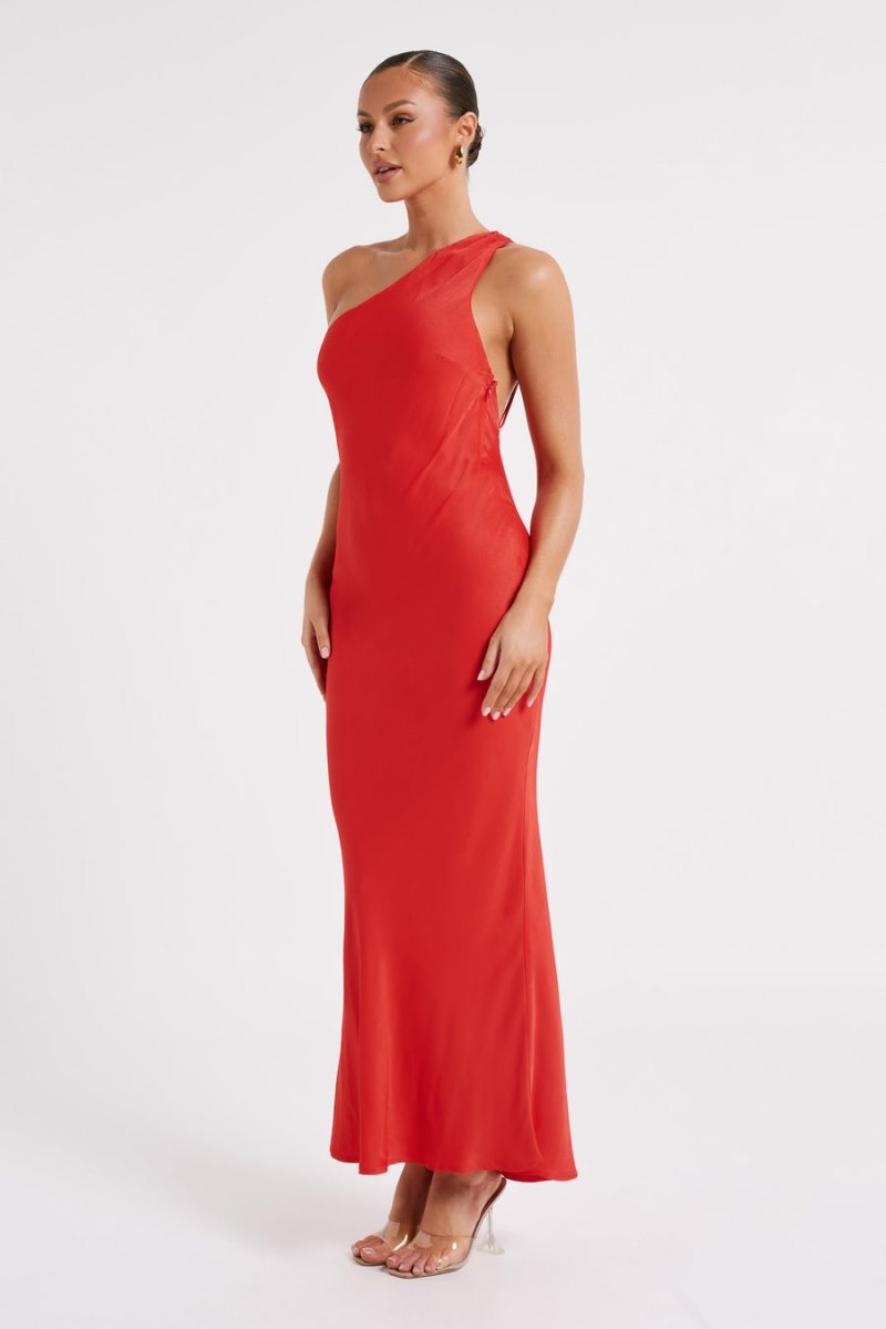 Women's Meshki Alejandra One Shoulder Satin Maxi Dress Red Australia | C6W-5355