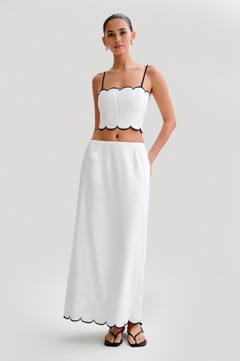 Women's Meshki Alessio Scalloped Midi Skirts White Australia | K5N-8957