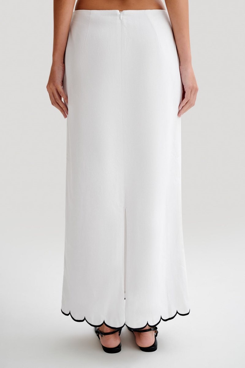 Women's Meshki Alessio Scalloped Midi Skirts White Australia | K5N-8957