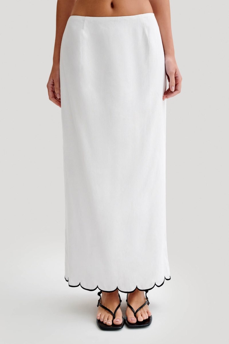 Women's Meshki Alessio Scalloped Midi Skirts White Australia | K5N-8957