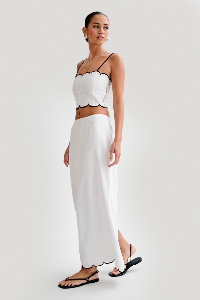 Women's Meshki Alessio Scalloped Midi Skirts White Australia | K5N-8957