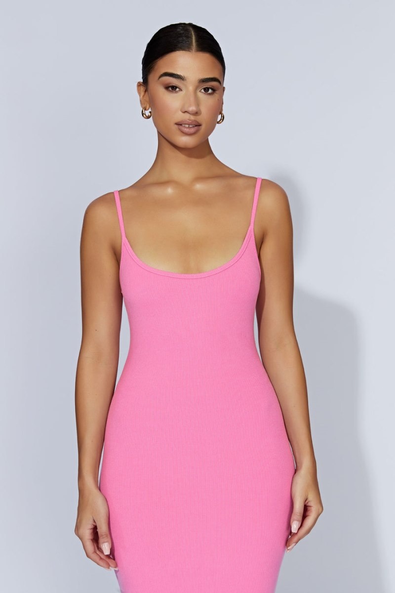 Women's Meshki Alexis Ribbed Cami Midi Dress Pink Australia | L6W-3590